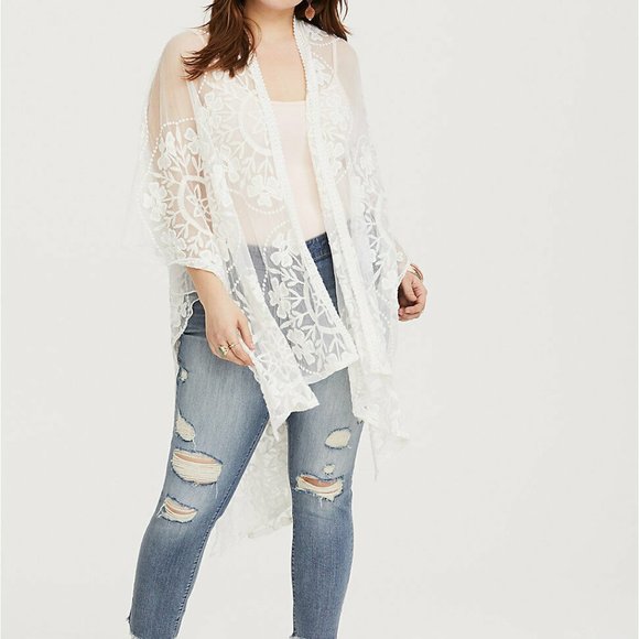 Torrid Floral Mesh Ruana Off White Women's Plus Si - Picture 8 of 9